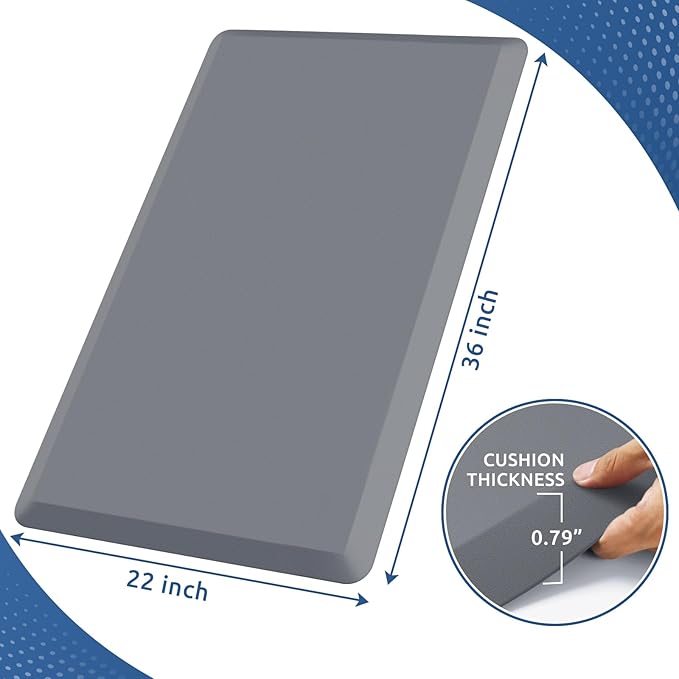 KitchenClouds Kitchen Mat Cushioned Anti Fatigue Rug 22"x36" Water Resistant, Non Slip, Standing and Comfort Desk/Floor Mats for House Sink Office (Grey,0.8inch)