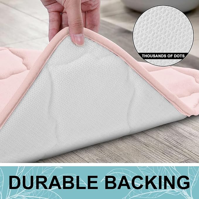 OLANLY Memory Foam Bath Mat Rug 47x24, Ultra Soft and Absorbent Bathroom Rugs, Non-Slip, Comfortable, Machine Washable Bath Carpet for Bathroom Floor, Tub, Shower and Home Decor Accessories, Pink