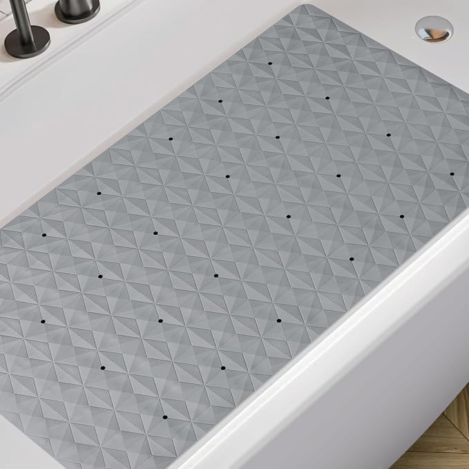 Non Slip Bathtub Mat for Bath Tub Shower - Natural Rubber Mat with 241 Suction Cups - Soft Bathroom Safety Mat - Unique Diamond Pattern - Fatigue Relief - Machine Washable - 16 × 28 Inch
