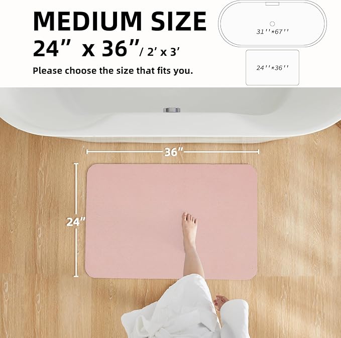 TYUU Pink Bath Mat, Bathroom Rugs Non Slip Washable Thin Absorbent Quick Dry Bath Mat Fits Under Door Bathroom Floor Mat Perfect for Bath, Shower, or Sink 24"x36" Pink