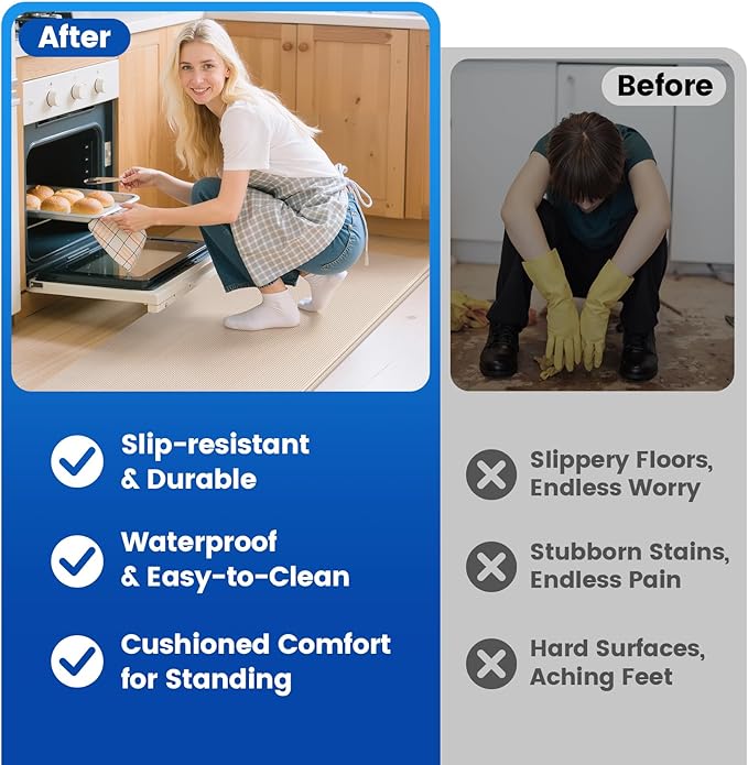 KitchenClouds Kitchen Mats for Floor,3PCS Kitchen Rugs,Non Slip Anti Fatigue Mats for Kitchen Floor,Waterproof Sink Mat,Cushioned Standing and Comfort Mats for Office,Khaki