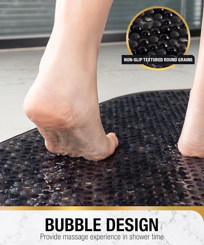 HITSLAM Non Slip Bathtub Mat, 27x15 Inch Bath Mat for Tub with Suction Cups and Drainage Holes, Machine Washable Oval Shower Mat for Kids, Seniors and Daily Use, Phthalate Free PVC, Black