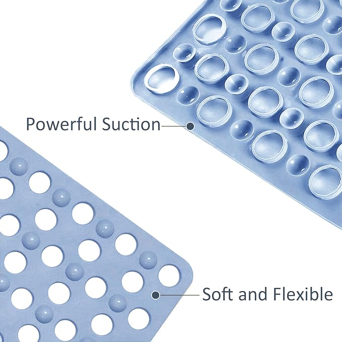 Tiamo Large Bathtub Mat 20.87" x 33.86",Non Slip Shower & Tub Mat for Elderly & Pregnant Women,Big Suction Cups,Quick Drain,Soft & Durable,Blue