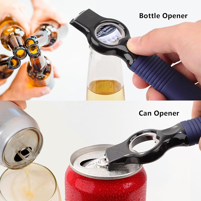 2-Pack Magnetic Beer Bottle Opener & Soda Can Opener, 2-in-1 Bottle Opener and Can Tab Opener Tool for Bartender, Long Nails, Arthritis, Silicone Handle with Build in Magnet - Navy Blue