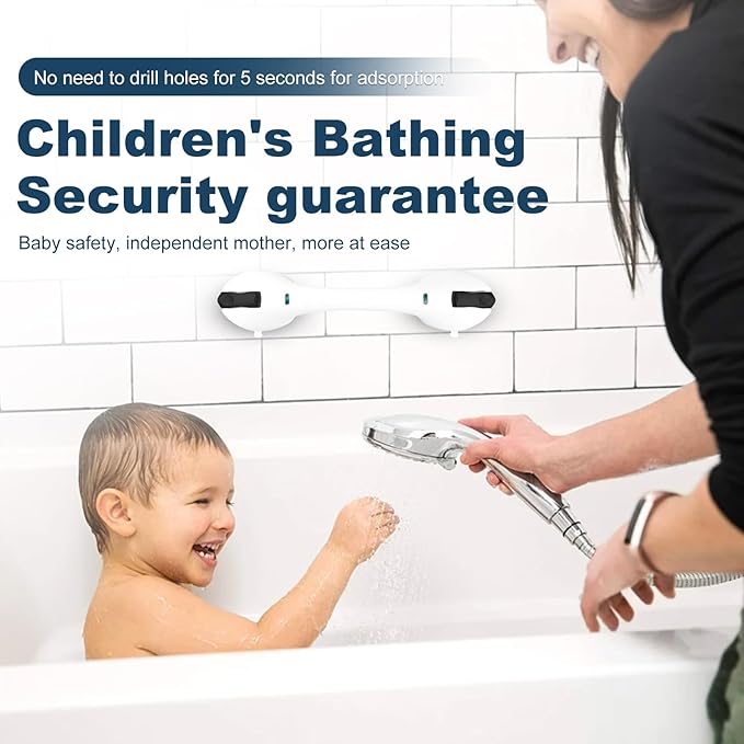 Shower Grab Bar 2 PCS Suction Grab Bars for Bathtubs and Showers, Shower Handle Removable Shower Handrails for Kids, Bathroom Safety Grip Waterproof(White)