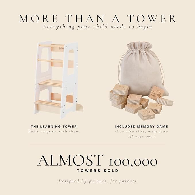 Toddler Tower for Kids, Adjustable Wooden Standing Tower & Kitchen Step Stool, Anti-Tip Montessori Tower with Removable Safety Rails & Non-Slip Steps - Sustainable Reclaimed Wood (White)