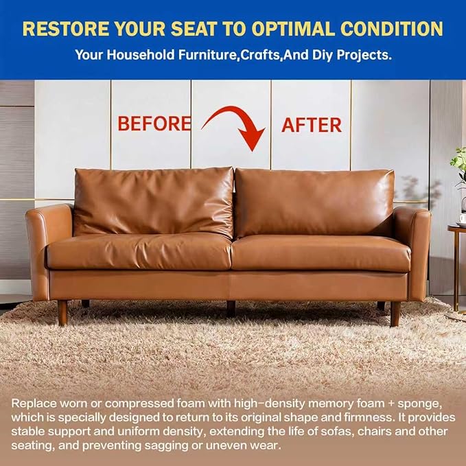 High Density Upholstery Foam Cushion - 1" Thick x 24" x 72", Gel Memory Foam Support Padding for Seat Cushion Replacement, DIY Projects, Sofa Mattress Support