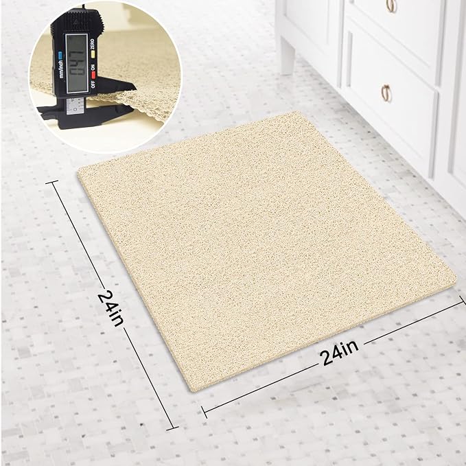 Shower Mat Non Slip Without Suction Cup, 24 x 24 Inch PVC Loofah Shower, Bath, Tub Mat with Drain for Textured Surface, Quick Drying Beige
