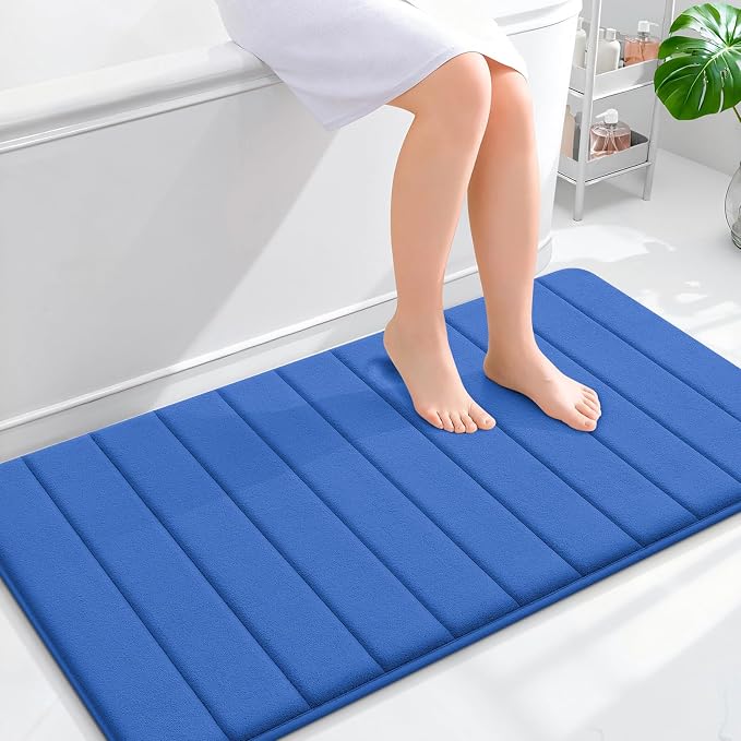 OLANLY Memory Foam Bath Mat 44x24, Super Soft Absorbent Bathroom Rugs, Quick Dry, Machine Washable Shower Floor Rugs, Bathmat Carpet, Bathroom Home Decor Accessories, Deep Navy Blue