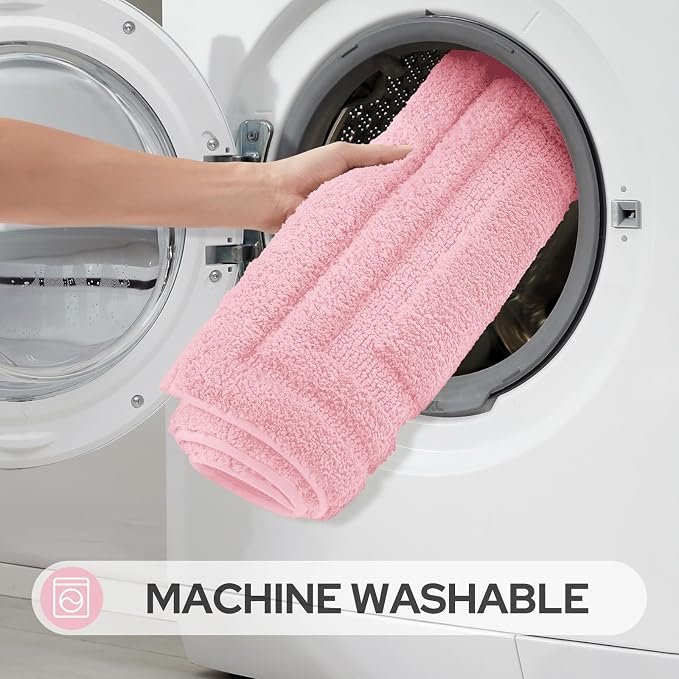 HOMEIDEAS 2 Pieces Large Bathroom Rug, Super Soft and Absorbent Long Rugs, Non Slip and Microfiber Bath Mat for Bathroom Decor (20"x47"+16" x 24", Light Pink)