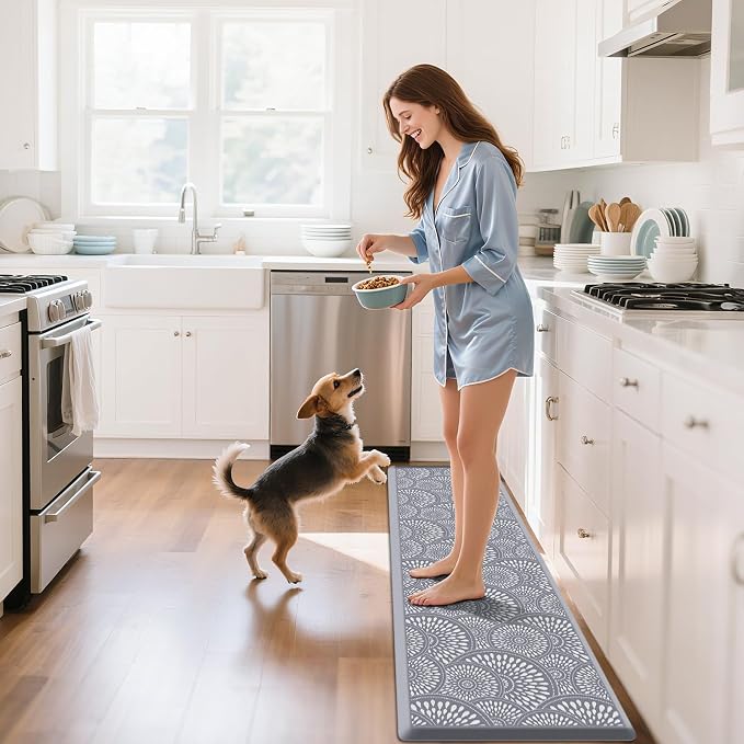 Mattitude Kitchen Mat, 17.3x60in Heavy Duty Ergonomic Comfort Foam Standing Desk Mat, Waterproof Non-Slip Standing Mats and Rugs for Kitchen, Office, Laundry, Grey