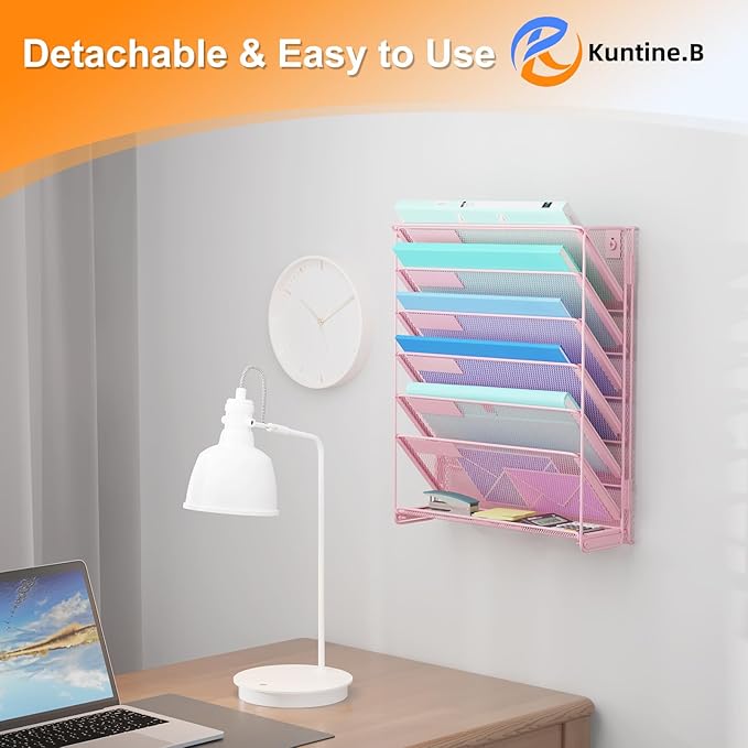 Kuntine.B Wall File Organizer (Pink, 7 Tier)
