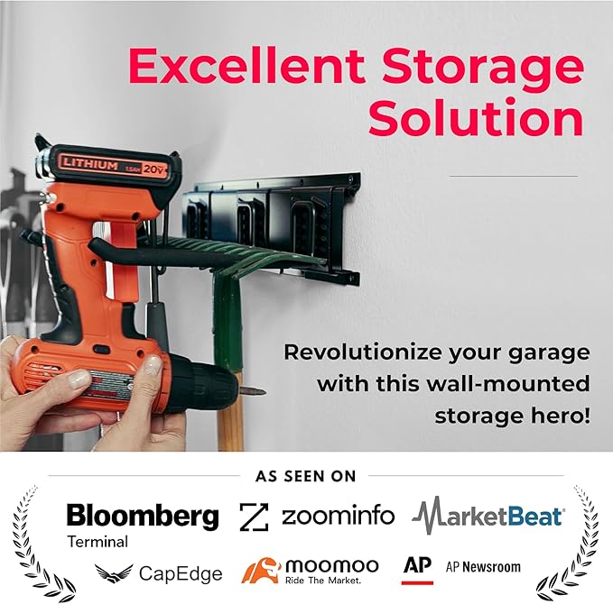 TIDYME Garage Tool Organizer Wall Mount - 48 inches - Sturdy Storage Rack with Adjustable Hooks, Anti-Rust - Easy Installation, 300lbs Capacity - Garden Tool Organizer (03 Racks & 06 Hooks)