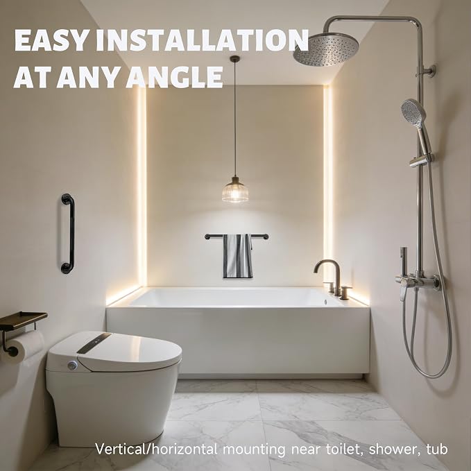 16 Inch Shower Grab Bar 1.25" Dia, 2 Pack Black Anti Slip Bathroom Grab Bar, 304 Stainless Steel Knurled Handicap Grab Bars, Safety Support Handrail,Bath Shower Handle for Elderly Injury Senior