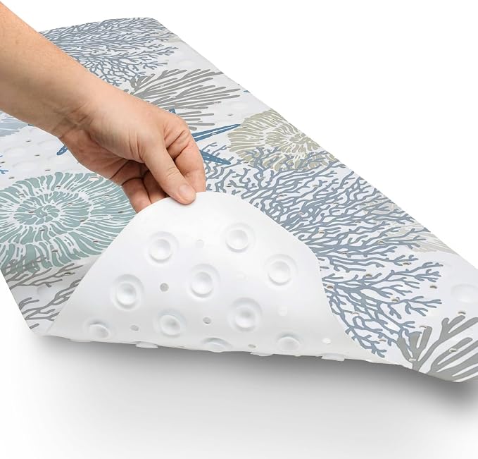 Bathtub Mat Non Slip, 40x16 inch Bath and Shower Safety Mats, Blue Nautical Coastal Starfish Tub Mat for Bathroom, Tub Shower Mat with Drain Holes and Suction Cups