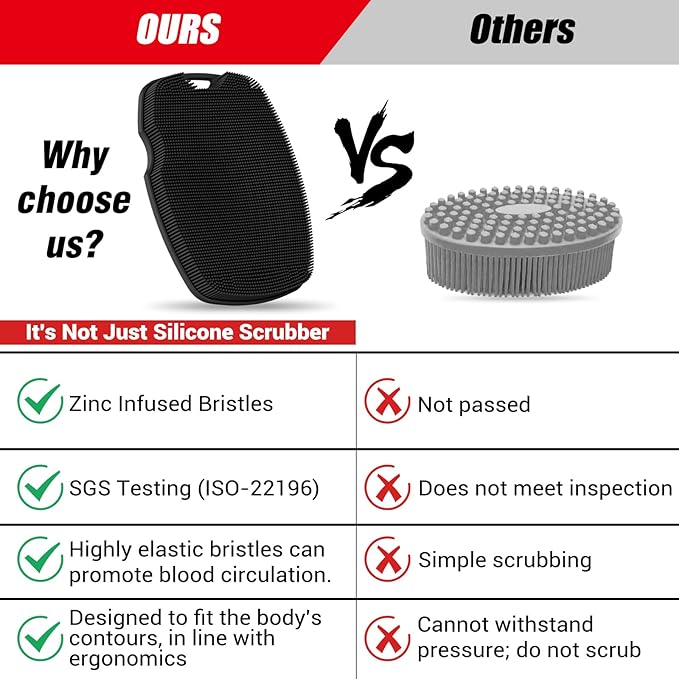 Canroom Silicone Body Scrubber - Zinc Infused-Highly Elastic Bristles Exfoliating Body Scrubber for Shower Body,Cellulite Reduction,Blood Circulation- Black
