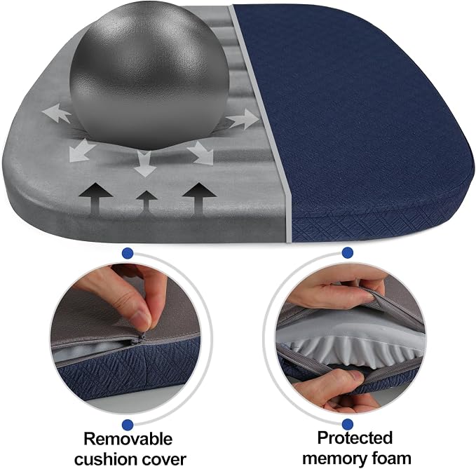 BUYUE Luxury 100% Pure Memory Foam Chair Cushion 1 Pack, Jacquard 16" U-Shape Comfortable Dining Chair Pad, Removable Slip Resistant Kitchen Chair Seat Cushion, (1 piece, Navy Blue)