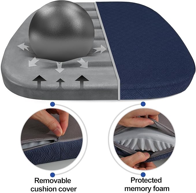 BUYUE Luxury 100% Pure Memory Foam Chair Cushions 4 Pack, Jacquard 16" U-Shape Comfortable Dining Chair Pads, Removable Slip Resistant Kitchen Chair Seat Cushions, (Set of 4, Navy Blue)