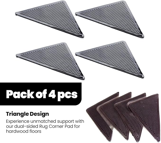 Muddy Mat® Heavy Duty Non-Slip Reusable Rug Corner Pads - Double-Sided Adhesive Pad for Corners and Sides on Hardwood Floors, Area Rugs - Keep Your Rug in Place (Pack of 4)