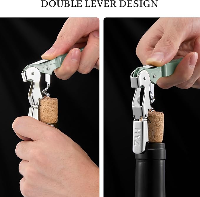 HYZ 2-Pack Wine Opener Waiter Corkscrew, Professional Wine Key for Servers, Bartender with Foil Cutter, Manual Wine Bottle Opener Double Hinged (Army Green)