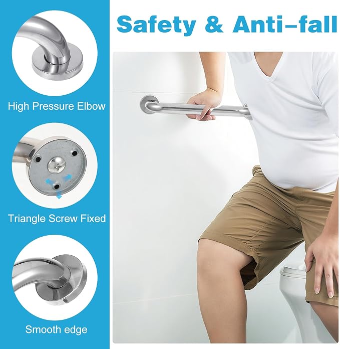 10 Pack Shower Grab Bars for Bathtubs and Showers – Stainless Steel Safety Handrails for Elderly, Seniors, and Handicap – Anti-Slip Bathroom Assist Handle (12.79”, Silver)