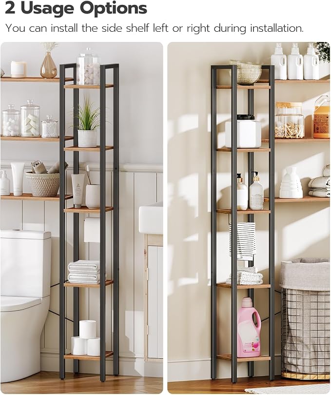 HOOBRO Over The Toilet Storage, 8-Tier Bathroom Organizer Over Toilet Shelf, Storage Rack Above Toilet Stand, Freestanding Space Saver, Toilet Paper Holder, Rustic Brown and Black BF86TS01