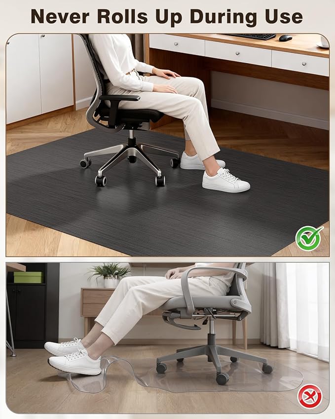 Blvornl Ultra Large Office Chair Mat for Hardwood Floor, Rolling Chair Mat for Hard Wood, Large Anti-Slip Hard Floor Protector, Heavy Duty Computer Desk Rug for Office and Home 47.2"*53" Black