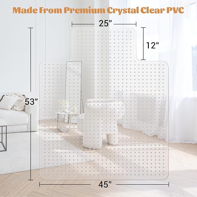 KMAT Office Chair Mat for Carpet, Computer Desk Mat,Anti-Slip Clear Desk Chair Mat for Home Rolling Chair,Heavy Duty Floor Protector for Office-Easy to Clean-45 x53 with Lip