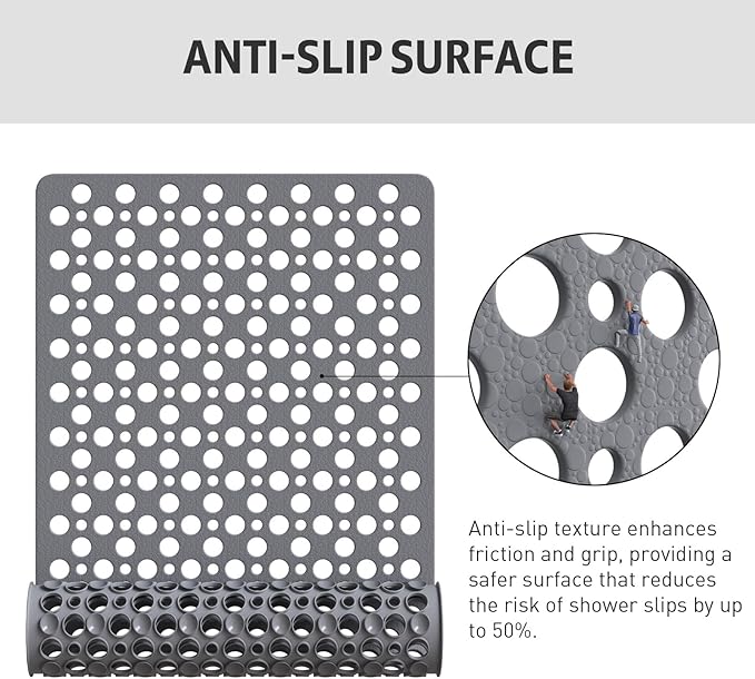 XIYUNTE Shower Mat Non Slip Bath Mat for Tub - 35" x 16" Soft TPE Bathtub Mat Non Slip Shower Mats for Inside Shower, Anti Slip Shower Mat with Suction Cups, Quick-Drying Bath Tub Mat, Grey