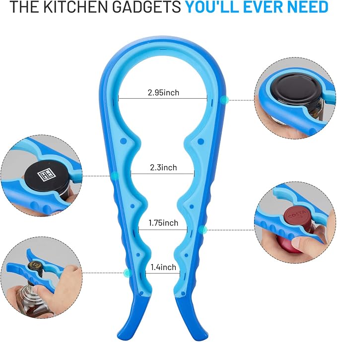 Jar Bottle Opener for Weak Hands,4 &5 in 1 Multi Function Non-Slip Can Lid Opener Tools with Silicone Jar Gripper Pad,Suitable for Seniors,Children and Arthritic Hands (Dark Blue)