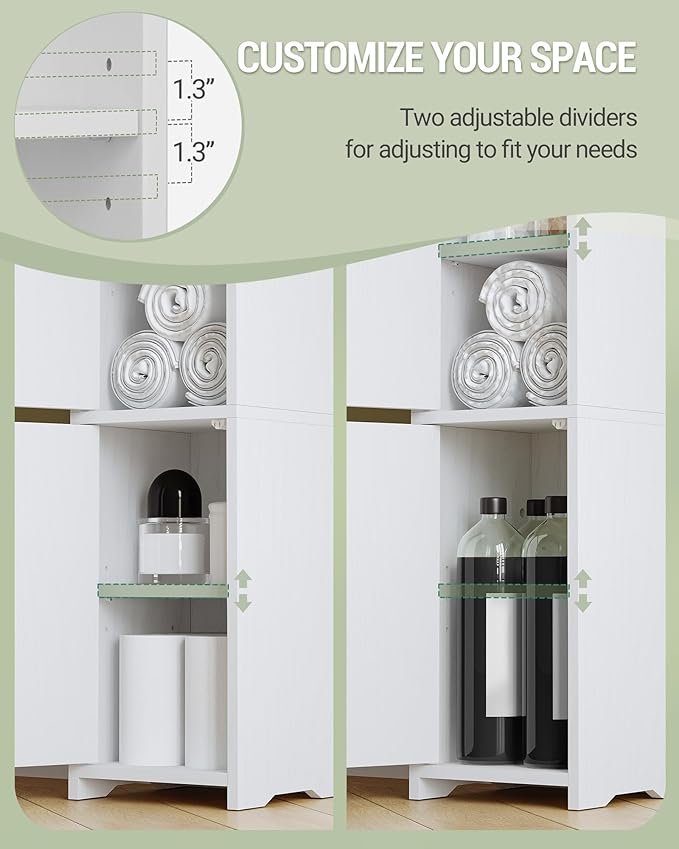 Hzuaneri Bathroom Storage Cabinet, Small Corner Floor Cabinet with 2 Doors and Adjustable Shelf, Narrow Toilet Paper Cabinets, Bathroom Organizer for Small Spaces, 7.9" D x 7.9" W x 29.5" H White