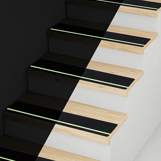Anti Slip Tape with Glow in The Dark Stripe 6Inch x 20FT Best Grip Non Slip Strips Tape High Traction Abrasive Adhesive for Step