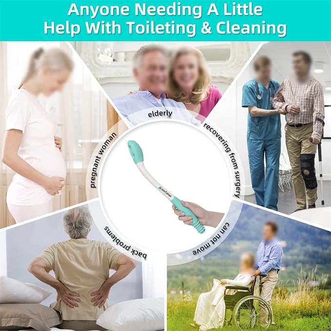 wefaner Toilet Aids Wiping Long Reach （2 Pack）Comfort Wipe Wand Bottom Buddy Toilet Self Tissue Aids for Toileting ,Help Wipe Butt for Overweight People，Limited Mobility,Elderly, Pregnancy,with hooks.