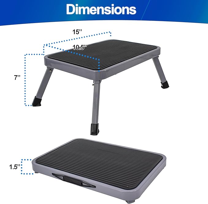 Metal Step Stool - Portable Folding Foot Stool - Non-Slip, Compact, 330lbs Capacity, Heavy Duty One Step Ladder for Kitchen (Black)