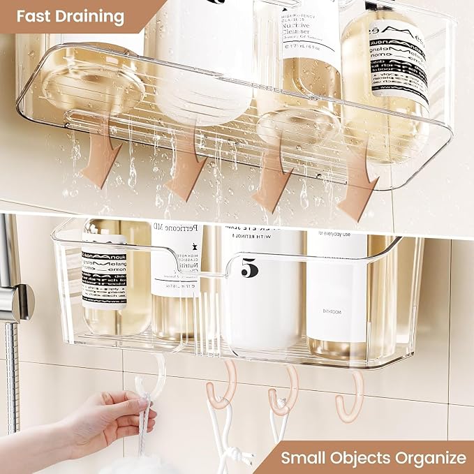 LUXEAR Suction Cup Shower Caddy Clear - Shower Caddy+Soap Dish+Toothbrush Holder - 1 Second Installation NO-Drilling Removable Powerful Waterproof Shower Organizer for inside Shower Bathroom
