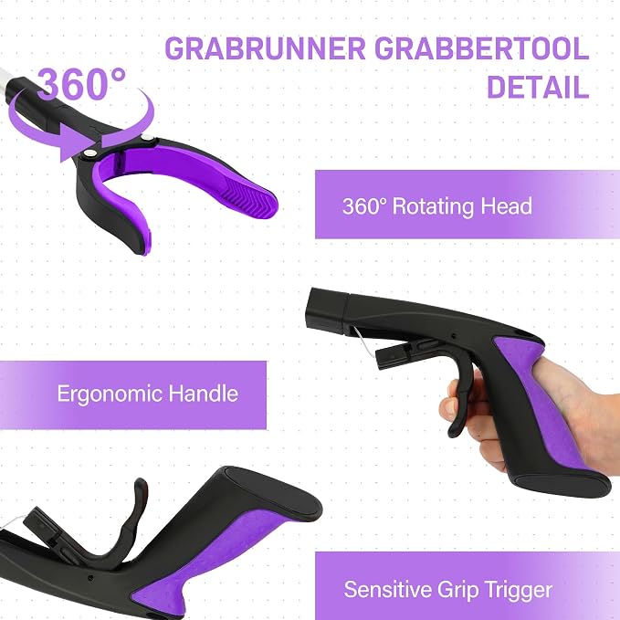 32 inch GrabRunner Heavy Duty(up to 10 lbs) Reacher Grabber Tool with Strong Magnetic (Purple(1Pack))