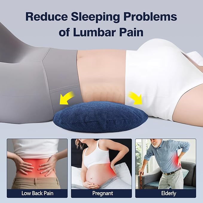 COMFYTHERA Lumbar Support Pillow for Sleeping Memory Foam Lumbar Support Cushion for Lower Back Pain Relief, Back Support Bed Pillow Waist Support (Dark Blue, Small)