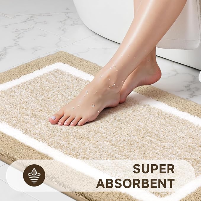 Pauwer Bathroom Rugs Sets 3 Piece Bathroom Shower Rugs with U-Shaped Contour Toilet Mat Absorbent Microfiber Plush Bath Mats Non Slip Bath Rugs Machine Washable Shaggy Bath Floor Mats