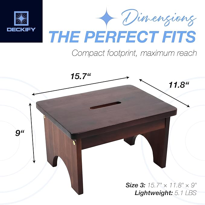 Wooden Step Stool for Adults, Small Acacia Wood Stepping Stool, Non-Slip 1-Step Bedside Stool for Bed & Bathroom, 600 lbs, Portable - 9 Inch