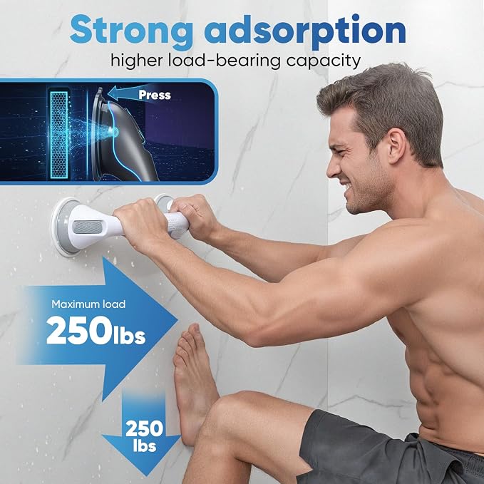 Shower Grab Bars for Bathtubs and Bathrooms, 2025 Upgraded 16 Inch 2 Pack Safety Handle with Strong Suction & Anti-Slip Grip, Removable Shower Handles for Seniors, Elderly, Handicap – Gray