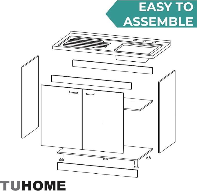 Tuhome Napoles Utility Sink Base Cabinet with Integrated Stainless Steel Countertop, Freestanding Cabinet with Double Doors, Interior Shelf for Laundry Room, Utility Room, Mudroom or Kitchen