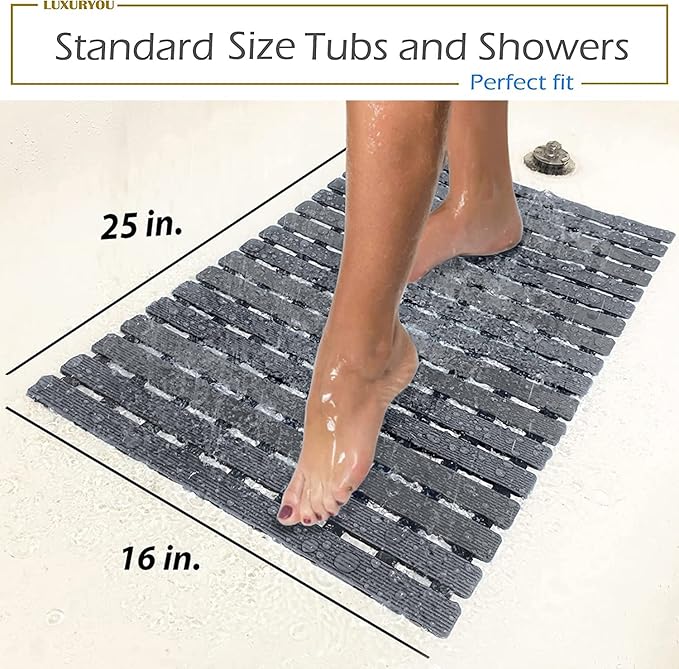 Non Slip Bathtub Mat | Double-Layered Shower Floor Mat with Suction Cups | EZ-Dry Construction | Non-Toxic, BPA, Latex, Phthalate, PVC Free (Mist)