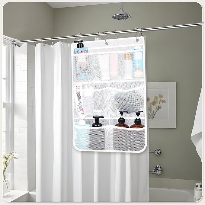 Dntorx 2 Pack Mesh Shower Hanging Caddy, 7 Pockets Hanging Shower Organizer with Metal Loop, Portable Bathroom Bag for Shampoo, Body Wash, Soap, and Cruise Ship Essentials