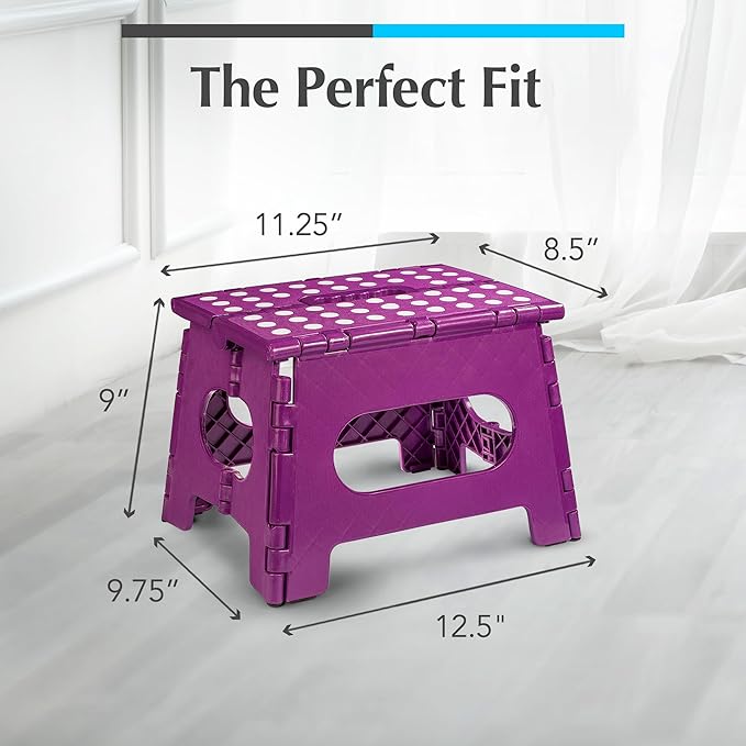 Handy Laundry Folding Lightweight Step Stool - Sturdy Enough to Support Adults - Opens Easy with One Flip - Great for Kitchen, Bathroom or Bedroom (Purple | 2-Pack)
