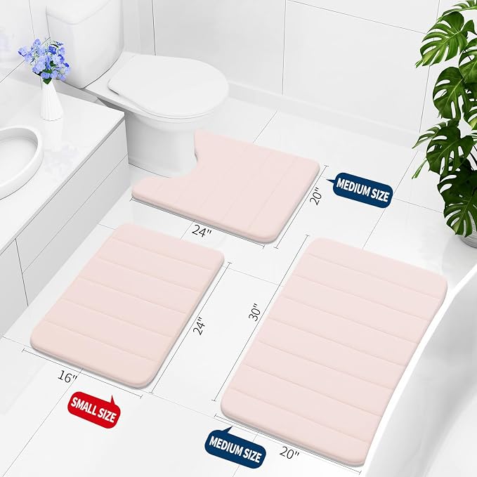 Buganda Memory Foam Bath Mat, 30" x 20", Ultra Soft and Non-Slip Bathroom Rugs, Water Absorbent and Machine Washable Bath Rug for Bathroom, Shower, and Tub, Pink