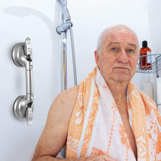 Heavy Duty Suction Shower Grab Bar - Toilet Bathroom Bathtub Safety - Shower Handles, Suction Cup Power Up to 250 LB, Perfect for Elderly Seniors(14.5 Inch, Gray Silver) h, Gray Silver