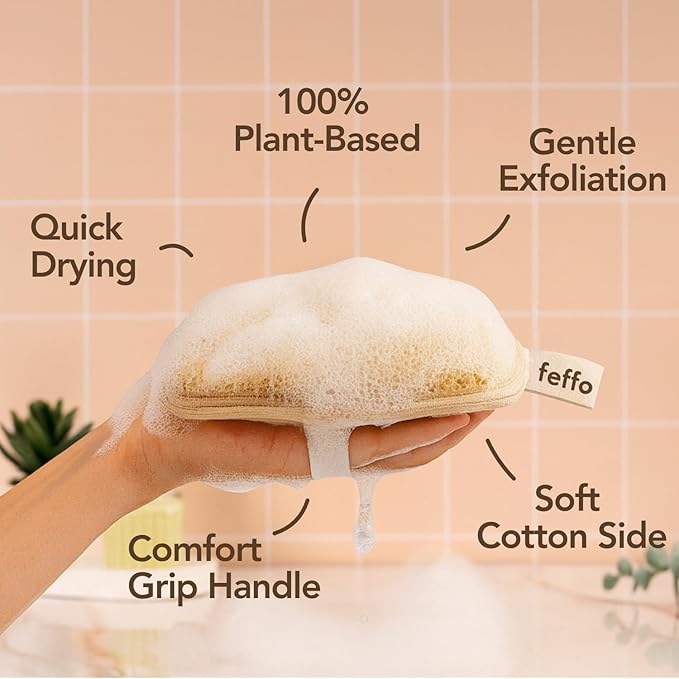 Natural Loofah Sponge for Body Scrub, Exfoliating Body Scrubber & Loofah with Handle, Exfoliating Pads, Loofah for Women, Men & Kids (2 Count - 1 Pack, Oval)