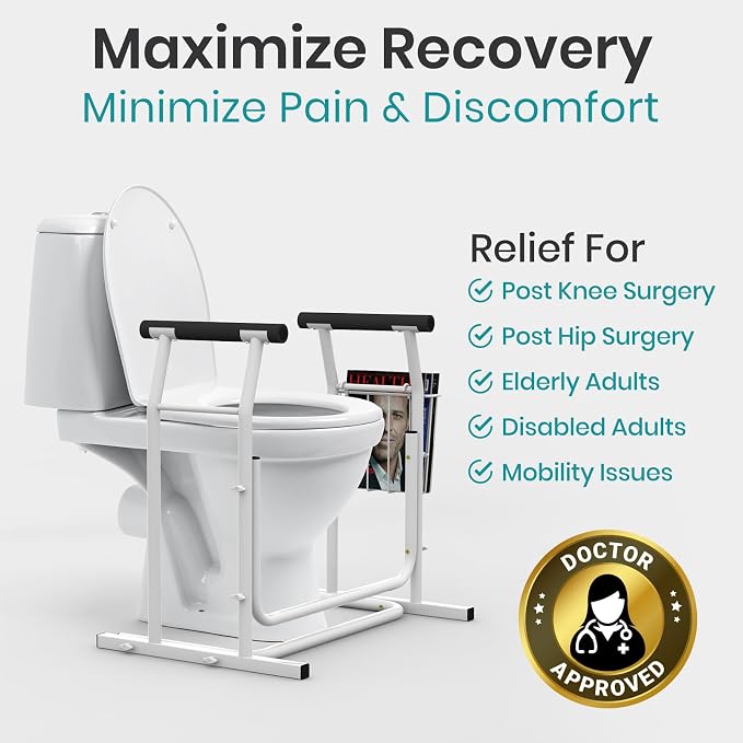 Vive Toilet Safety Rail with Arms - 300LBS Support Frame with Handles for Seniors, Elderly, Handicap & Disabled - Grab Bar Handrail - Bathroom Riser Assistance Aid - Stand Alone Lifter to Help Stand