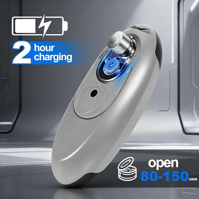 Rechargeable Electric Can Opener for Seniors with Arthritis, Handsfree Automatic Can Opener Electric with Smooth Edge, Magnet Lid Lifter, Fits Almost Can Sizes, Can Opener for Kitchen (Black & Grey)