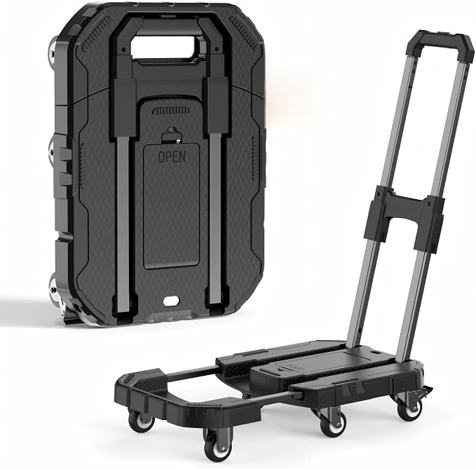 Hand Truck 550Lbs, Folding Dolly Cart with 6 Wheels-Compact/Heavy-Duty, Portable Rolling Utility Cart for Moving Shopping Travel Vendor Booth, Carrito para Cargar Cosas Con Ruedas with 2 Bungee Cords